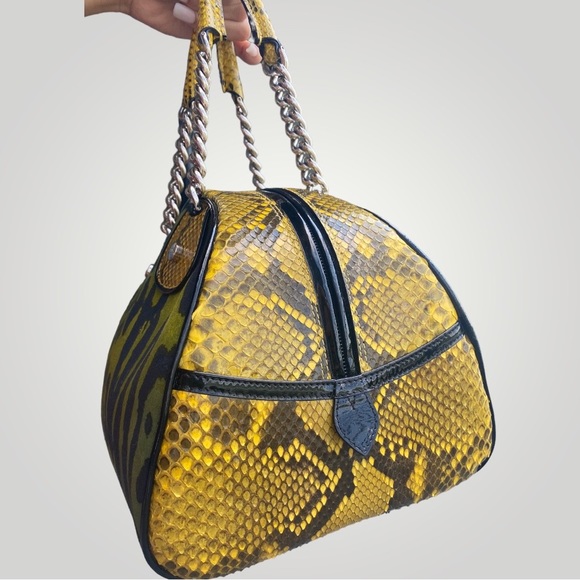 Christian Dior Green Leopard Print and Yellow SnakeSkin Gambler Bag - Picture 3 of 17